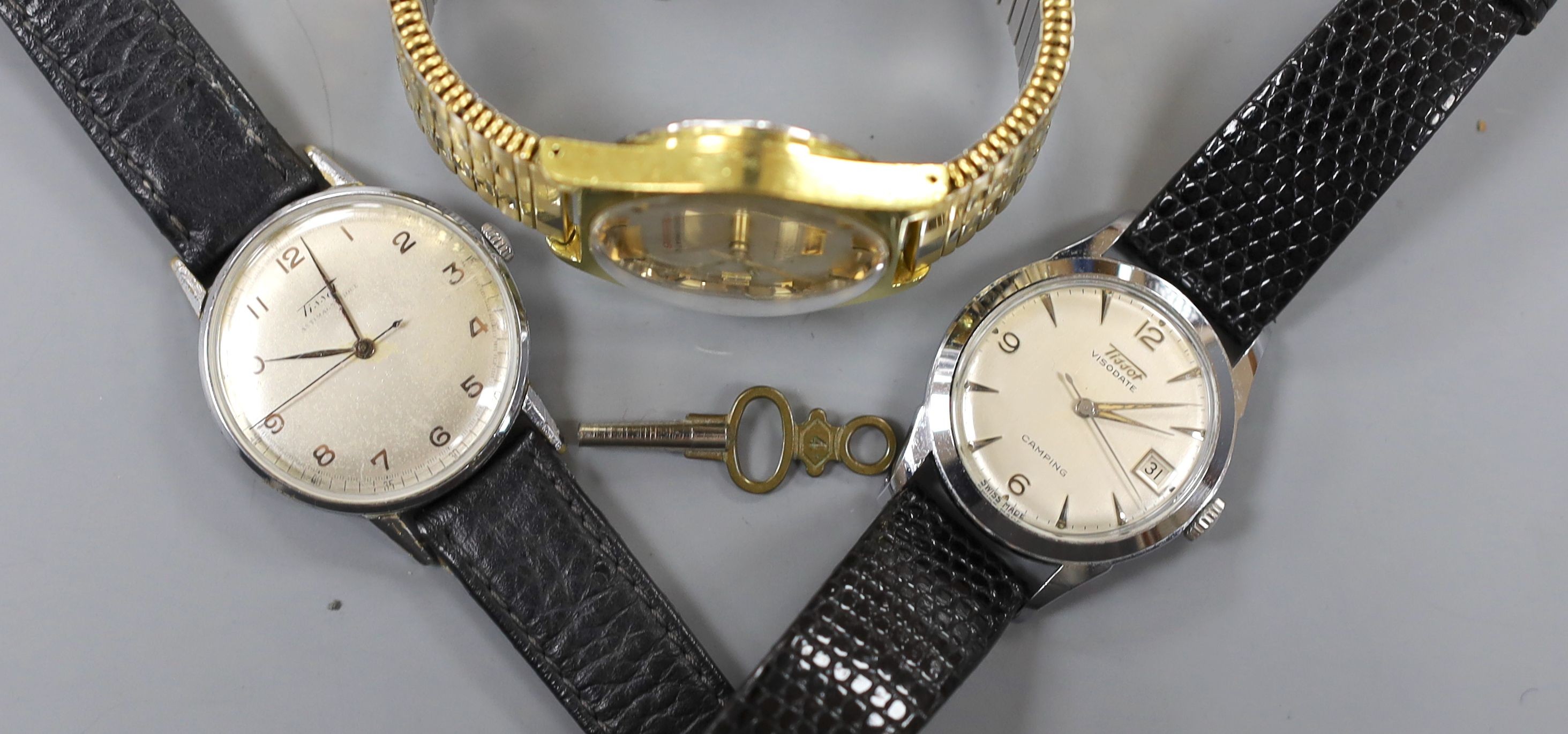 Three gentleman's assorted steel Tissot wrist watches including Visodate.